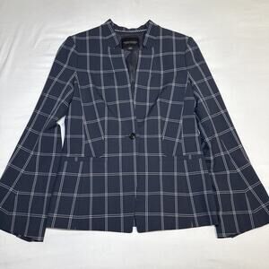 Banana Republic Blazer Womens 0 Navy Blue Washable Plaid Jacket Flare Sleeve EUC